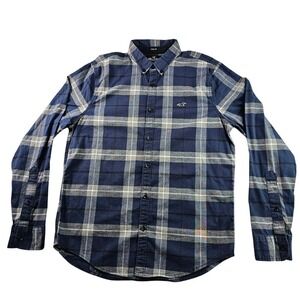Hollister California Plaid Stretch Shirt Men's L Blue Button Down Shirt